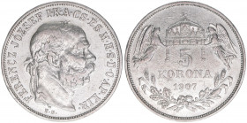 Franz Joseph I. 1848-1916
5 Korona, 1907 KB. Kremnitz
23,93g
ANK 108
ss