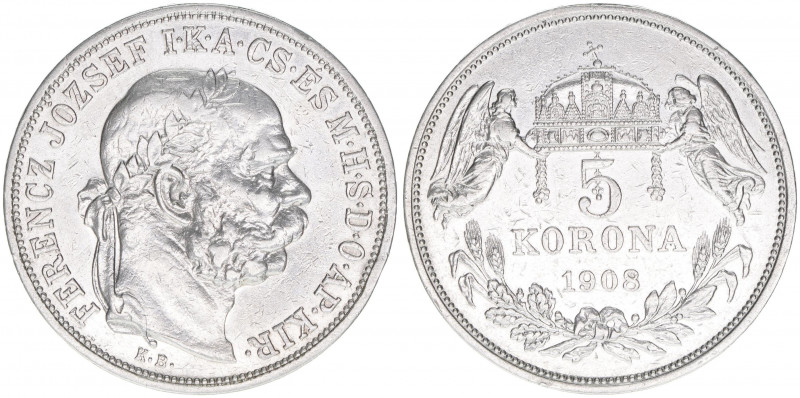 Franz Joseph I. 1848-1916
5 Korona, 1908 KB. Kremnitz
23,90g
ANK 108
vz-