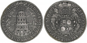 Wolf Dietrich von Raitenau 1587-1612
Erzbistum Salzburg. 2/3 Taler Turm erhabenes Gepräge, 1594. Typ mit dem vierfeldigen Wappen - äußerst selten
Salz...