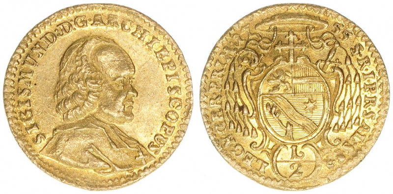 Sigismund III. Graf Schrattenbach 1753-1771
Erzbistum Salzburg. 1/2 Dukat, 1755....