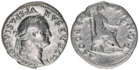 Vespasianus 69-79
Römisches Reich - Kaiserzeit. Denar. PON MAX TR P COS V
Rom
3,00g
Kampmann 20.56
s/ss