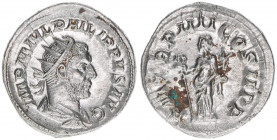 Philippus I. Arabs 244-249
Römisches Reich - Kaiserzeit. Antoninian. P M TR P IIII COS II P P
Rom
3,86g
Kampmann 74.18
vz/stfr