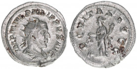 Philippus I. Arabs 244-249
Römisches Reich - Kaiserzeit. Antoninian. AEQVITAS AVGG
Rom
4,58g
Kampmann 74.2
stfr