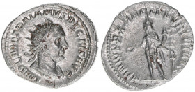 Traianus Decius 249-251
Römisches Reich - Kaiserzeit. Antoninian. GENIVS EXERCITVS ILLVRICIANI
Rom
3,64g
Kampmann 79.7
stfr-