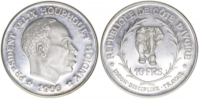 Republik seit 1960
Elfenbeinküste. 10 Francs, 1966. Felix Houphouet Boigny - afr...