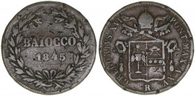 Papst Gregor XVI.
Italien Kirchenstaat. Baiocco, 1845 R. 10,06g
Khant/Schön 44
ss