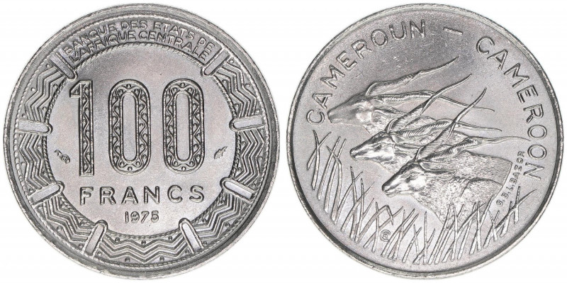 Republique Federale
Kamerun, Bundesrepublik. 100 Francs, 1975. Nickel - drei Rie...