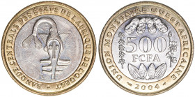500 Francs, 2004
Westafrikanische Staaten. Al-Bro/K-N. 10,55g
Schön 25
stfr