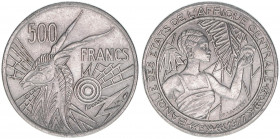 Währungsunion seit 1973
Zentralafrikanische Staaten. 500 Francs, 1977 A. Nickel
9,11g
Schön 23
vz/stfr