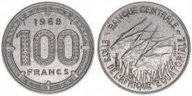 100 Francs, 1968
Zentralafrikanische Staaten. Nickel - drei Riesenantilopen. 12,06g
stfr