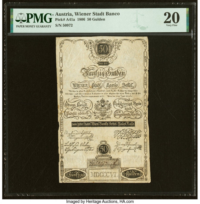 Austria Wiener Stadt Banco 50 Gulden 1.6.1806 Pick A41 PMG Very Fine 20. 

HID09...