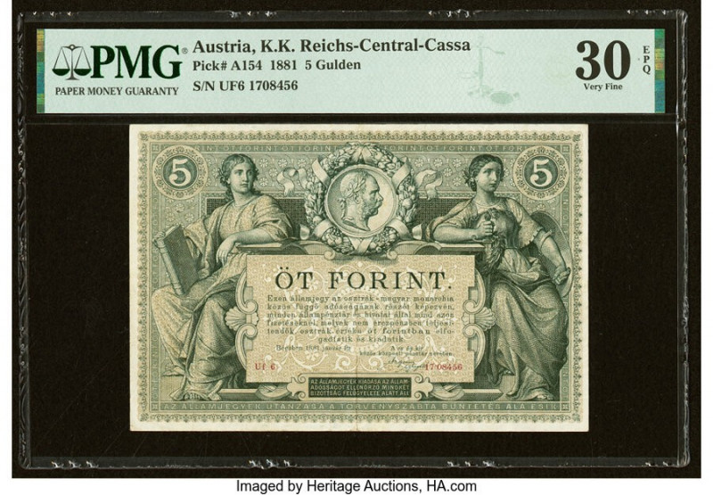 Austria K.K Reichs-Central-Cassa 5 Gulden 1.1.1881 Pick A154 PMG Very Fine 30 EP...