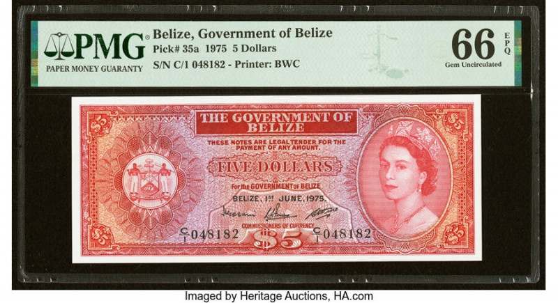 Belize Government of Belize 5 Dollars 1.6.1975 Pick 35a PMG Gem Uncirculated 66 ...