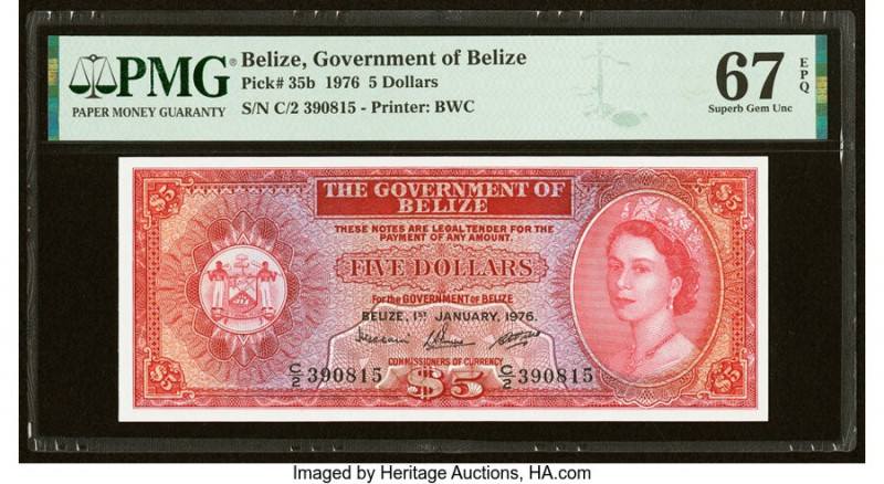 Belize Government of Belize 5 Dollars 1.1.1976 Pick 35b PMG Superb Gem Unc 67 EP...