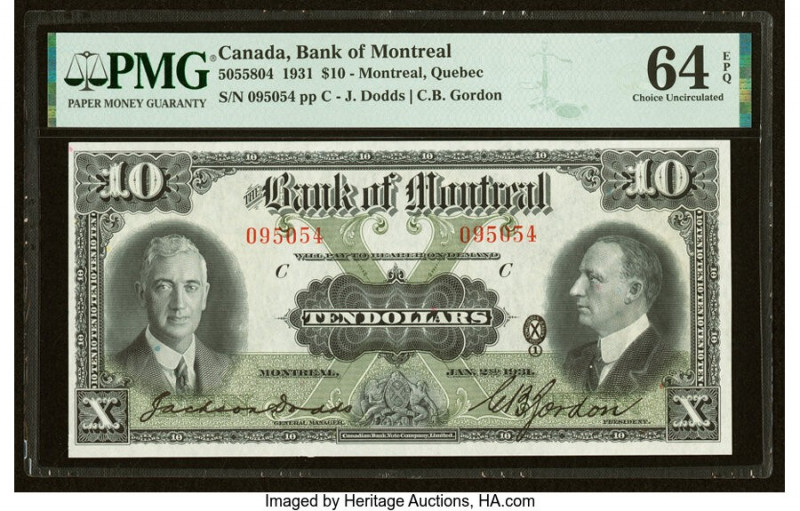 Canada Montreal, PQ- Bank of Montreal $10 2.1.1931 Ch.# 505-58-04 PMG Choice Unc...