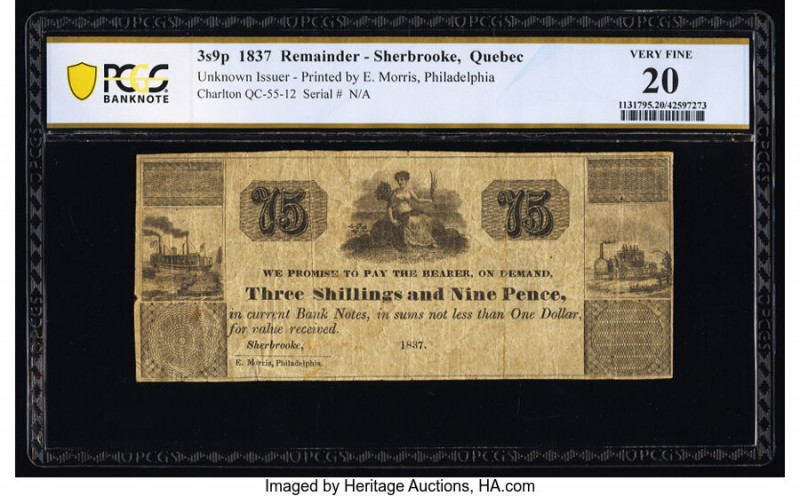Canada Sherbrooke, Quebec 3 Shillings & 9 Pence 1837 Ch.# QC-55-12 PCGS Banknote...