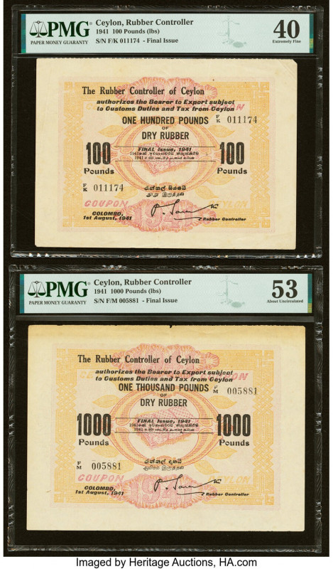 Ceylon Rubber Controller 100; 1000 Pounds (lbs) 1.8.1941 Pick UNL Two Examples P...