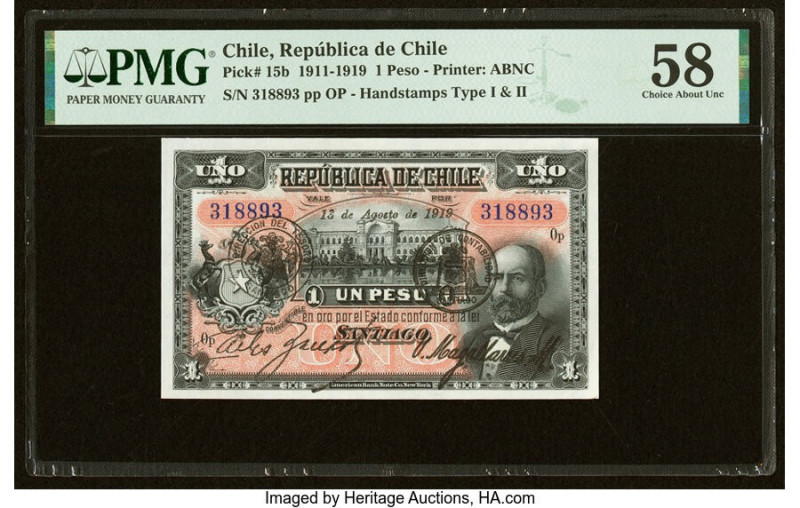 Chile Republica de Chile 1 Peso 13.8.1919 Pick 15b PMG Choice About Unc 58. 

HI...