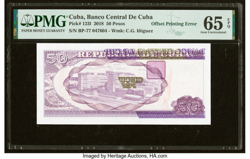 Offset Printing Error Cuba Banco Central de Cuba 50 Pesos 2018 Pick 123l PMG Gem...