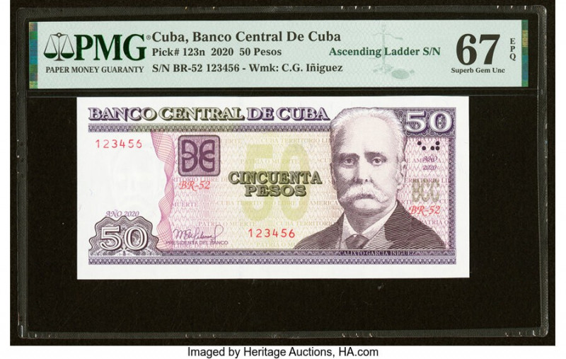 Ascending Serial Number 123456 Cuba Banco Central de Cuba 50 Pesos 2020 Pick 123...