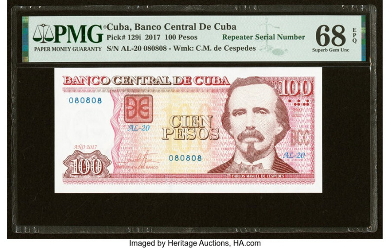 Repeater Serial Number 080808 Cuba Banco Central de Cuba 100 Pesos 2017 Pick 129...