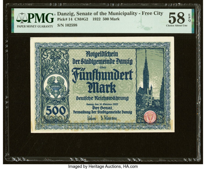 Danzig Senate of the Municipality - Free City 500 Mark 31.10.1922 Pick 14 PMG Ch...