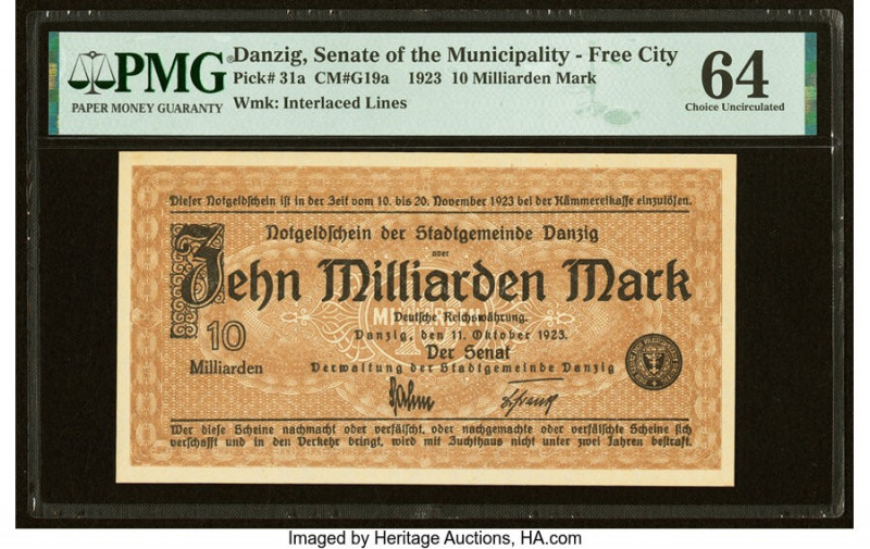 Danzig Senate of the Municipality - Free City 10 Milliarden Mark 11.10.1923 Pick...