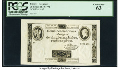 France Domaines Nationaux 25 Livres 24.10.1792 Pick A67 PCGS Choice New 63. 

HID09801242017

© 2022 Heritage Auctions | All Rights Reserved