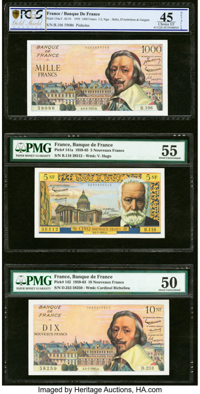 France Banque de France 1000; 5; 10 Francs 3.2.1955; 6.5.1964; 4.1.1963 Pick 134...
