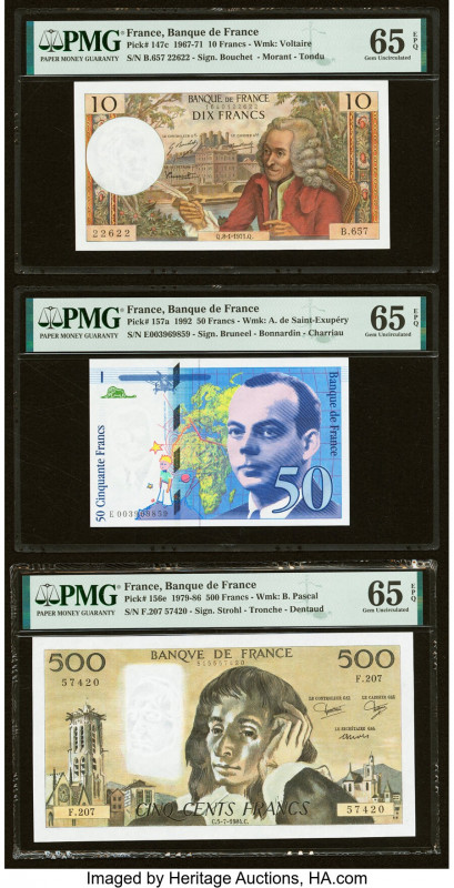 France Banque de France 10; 50; 500 Francs 8.1.1971; 1992; 5.7.1984 Pick 147c; 1...