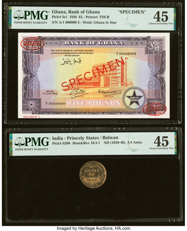 Ghana Bank of Ghana 5 Pounds 1.7.1958 Pick 3s1 Specimen PMG Choice Extremely Fin...