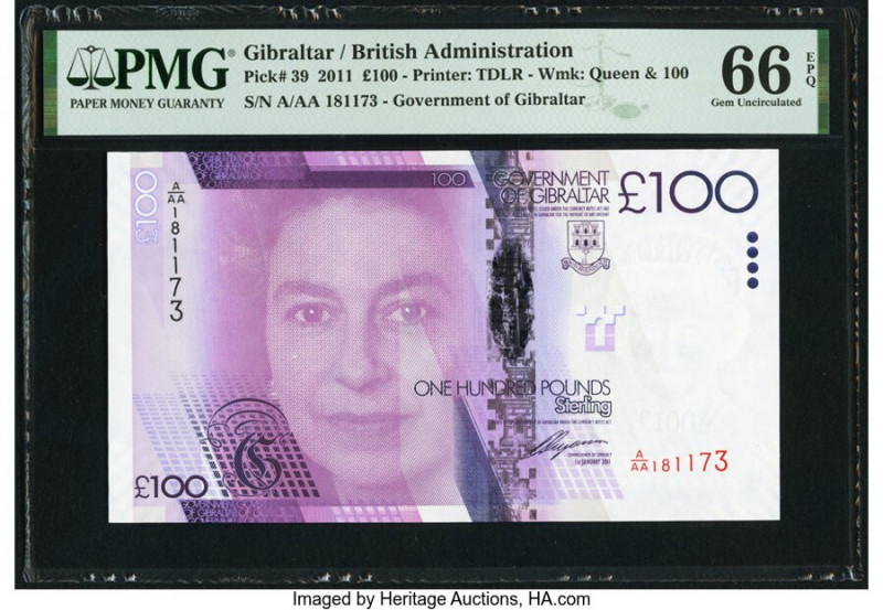 Gibraltar Government of Gibraltar 100 Pounds 1.1.2011 Pick 39 PMG Gem Uncirculat...