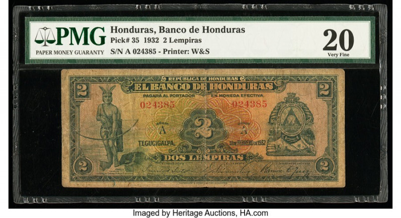 Honduras Banco de Honduras 2 Lempiras 11.2.1932 Pick 35 PMG Very Fine 20. An ink...