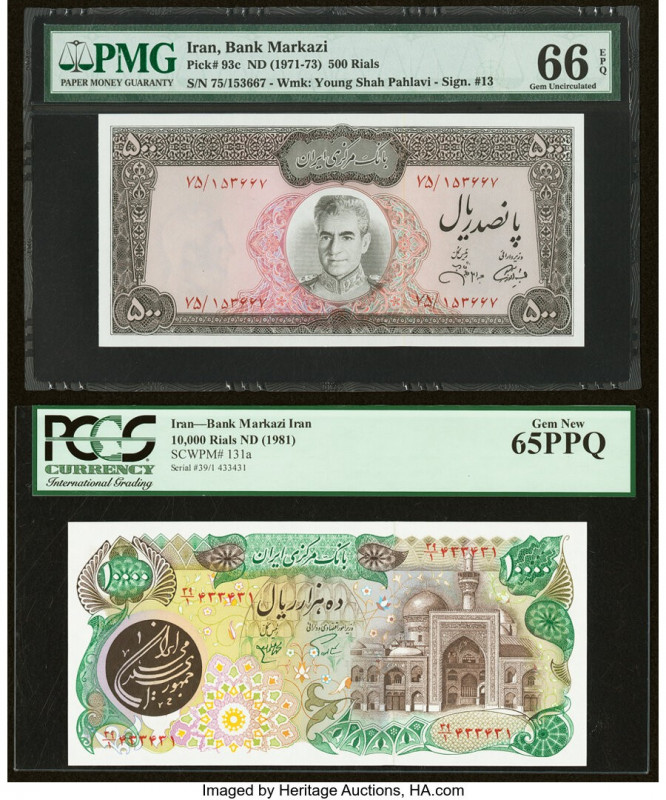 Iran Bank Markazi 500; 10,000 Rials ND (1971-73); (1981) Pick 93c; 131a Two Exam...