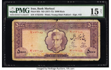 Iran Bank Markazi 5000 Rials ND (1971-72) Pick 95b PMG Choice Fine 15 Net. Large splits and annotations are present. 

HID09801242017

© 2022 Heritage...