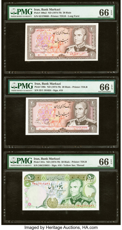 Iran Bank Markazi Group Lot of 5 Examples PMG Gem Uncirculated 66 EPQ (3); Super...