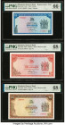 Rhodesia Reserve Bank of Rhodesia 1; 2; 5 Dollars 18.4.1978; 10.4.1979; 15.5.1979 Pick 34c*; 39a; 40a Three Examples PMG Gem Uncirculated 66 EPQ; Supe...