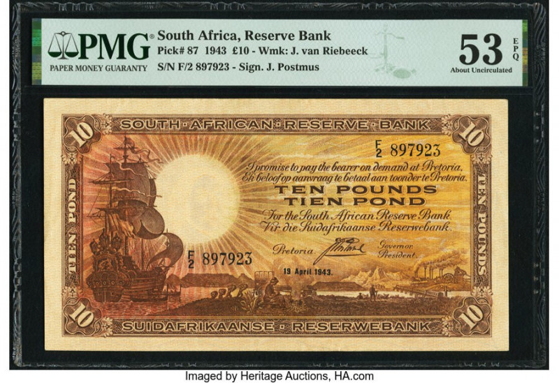 South Africa South African Reserve Bank 10 Pounds 19.4.1943 Pick 87 PMG About Un...