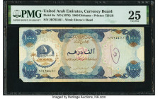 United Arab Emirates Currency Board 1000 Dirhams ND (1976) Pick 6a PMG Very Fine 25. Corner missing and annotations are mentioned on this example. 

H...