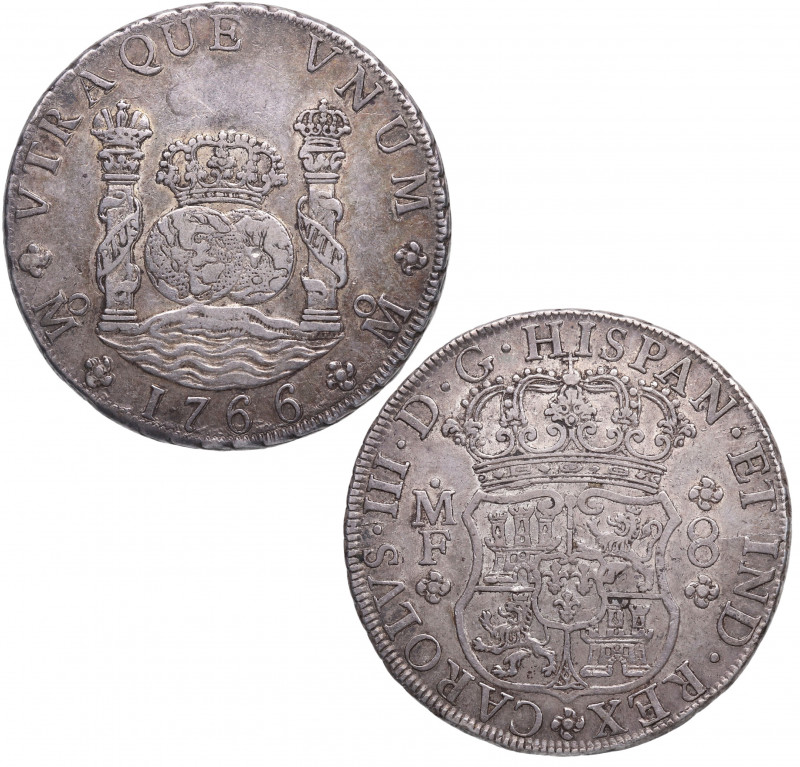 1766. Carlos III (1759-1788). México. 8 Reales Columnario. MF. A&C 1090. Ag. 27,...