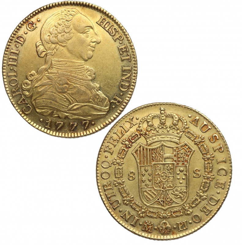 1777. Carlos III (1759-1788). Madrid. 8 Escudos. PJ. A&C 1964. Au. 27,00 g. Bell...