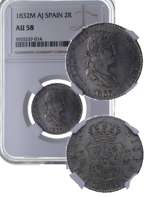 1832. Fernando VII (1808-1833). Madrid. 2 Reales. AJ. A&C 849. Ag. Encapsulada p...