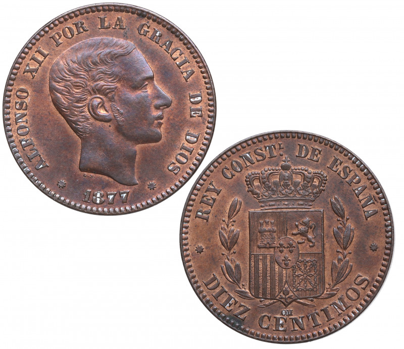 1877. Alfonso XII (1874-1885). Barcelona. 10 Céntimos. OM. A&C 8. Cu. 10,14 g. E...