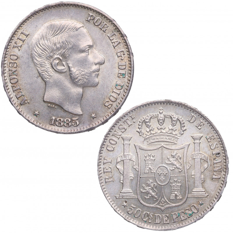 1885. Alfonso XII (1874-1885). Manila. 50 centavos. A&C 124. Ag. 12,94 g. Muy be...