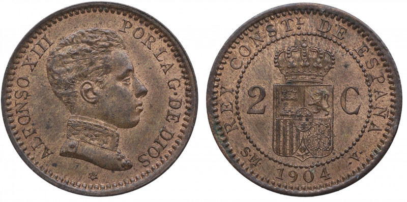 1904*04. Alfonso XIII (1886-1931). Madrid. 2 Céntimos. SMV. A&C 6. Cu. 1,92 g. M...