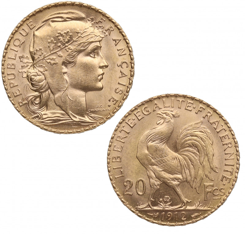 1912. Francia. 20 Francos. Au. 6,48 g. SC. Est.375.