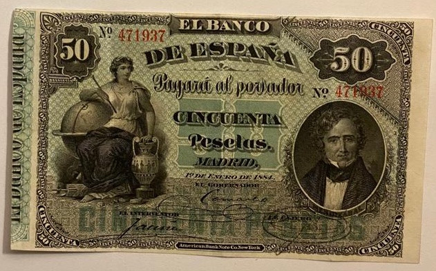 1884. Alfonso XIII (1886-1931). Madrid. 50 Pesetas. Mendizábal. Tres dobleces pe...