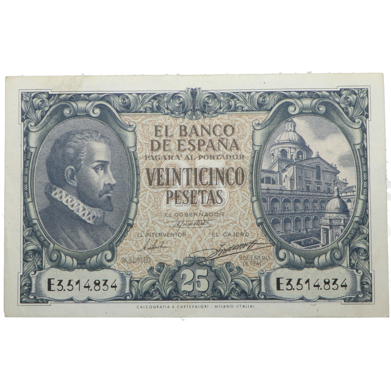 1940. Estado Español (1936-1975). 25 pesetas. Doblez central. Atractivo ejemplar...