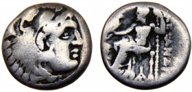 Greek Kingdom Macedon Alexander III AR Drachm 336-323 BC Head of youthful Herakles to right, wearing lion's skin headdress; Zeus seated left on a back...