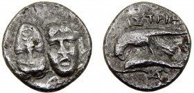 Greek States Moesia, Istros AR Drachm Ca 313-280 BC Facing male heads, the left inverted; Sea eagle left, grasping dolphin with talons Silver 5.09g HG...